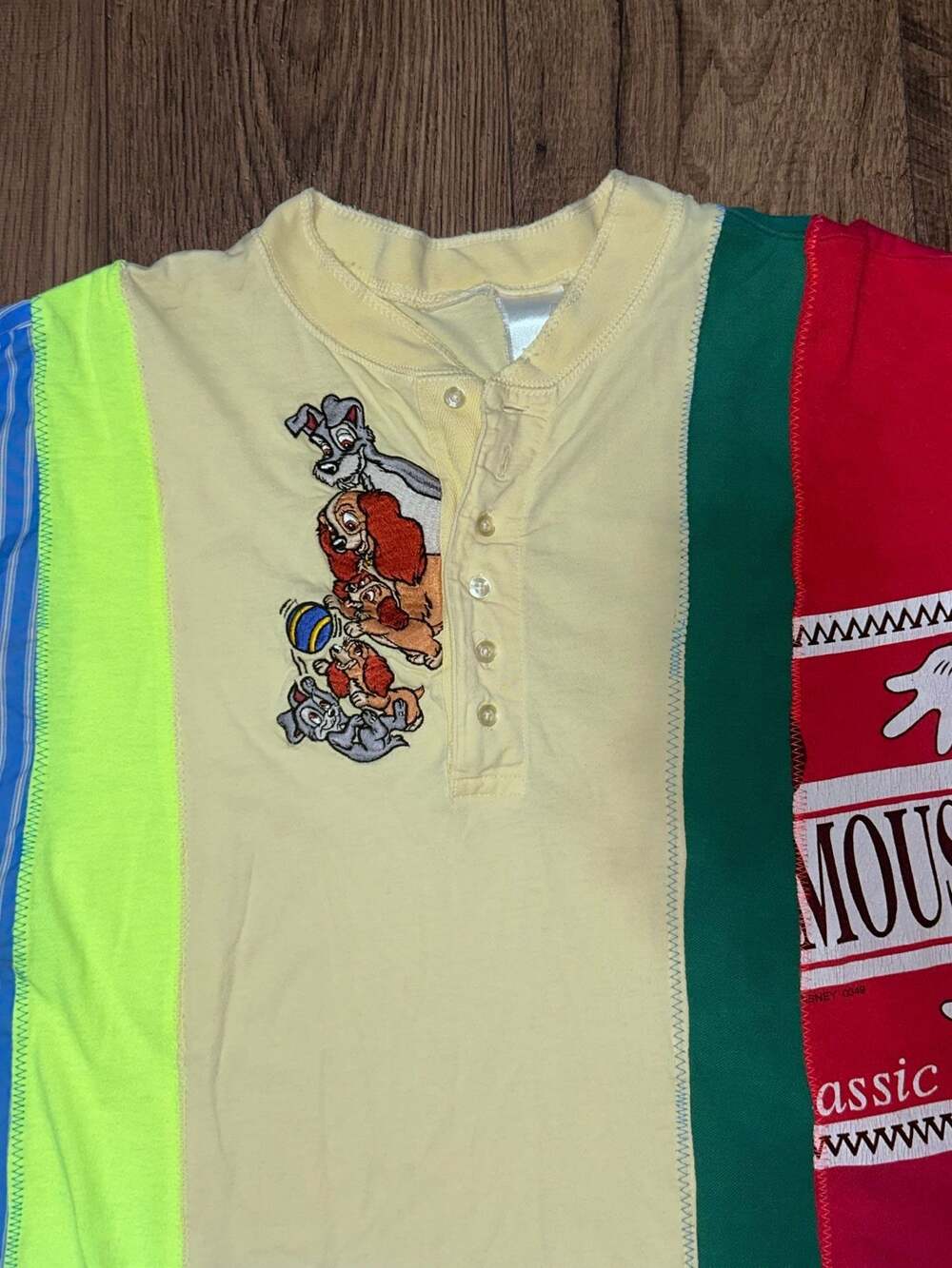 Disney Lady and the Tramp Classic Colorblock Multi-Pattern Henley Shirt - Picture 2 of 5